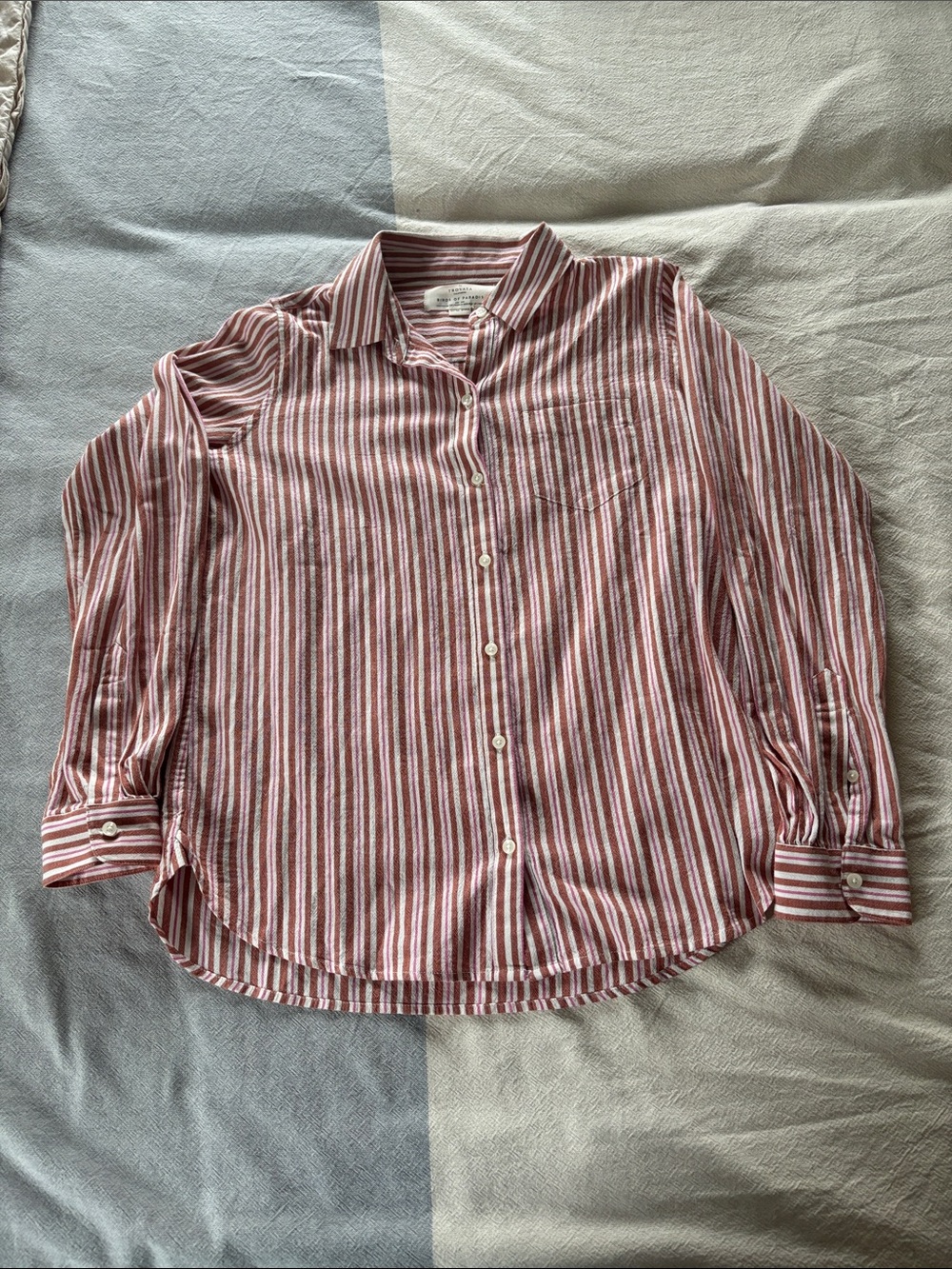 NEW Trovata Striped Button-Up Shirt in Rose and White
